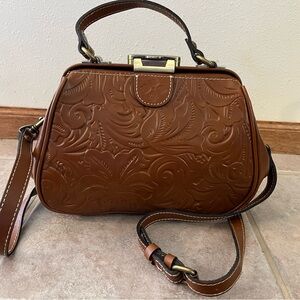 Patricia Nash Elegant Brown Embossed Leather Handbag